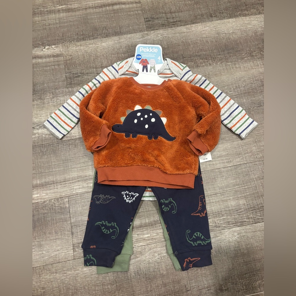 Pekkle Kids Dinosaur Matching Set - Orange and Navy
